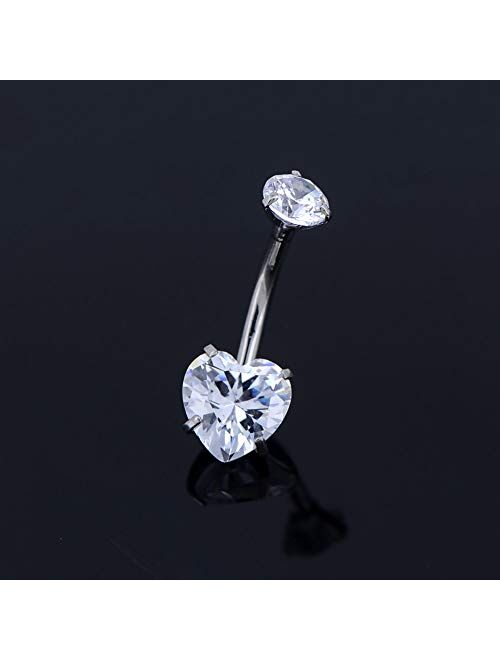 OUFER Titanium Belly Rings 14G G23 Solid Titanium Faceted Cubic Zirconia Navel Rings Belly Button Body Piercing Jewelry