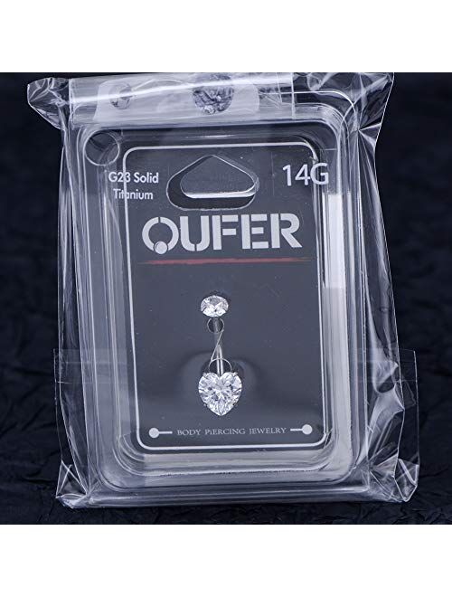 OUFER Titanium Belly Rings 14G G23 Solid Titanium Faceted Cubic Zirconia Navel Rings Belly Button Body Piercing Jewelry