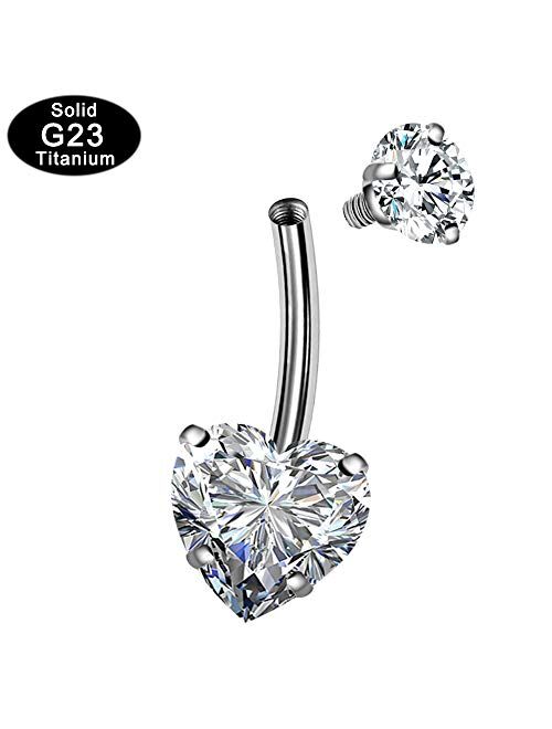 OUFER Titanium Belly Rings 14G G23 Solid Titanium Faceted Cubic Zirconia Navel Rings Belly Button Body Piercing Jewelry