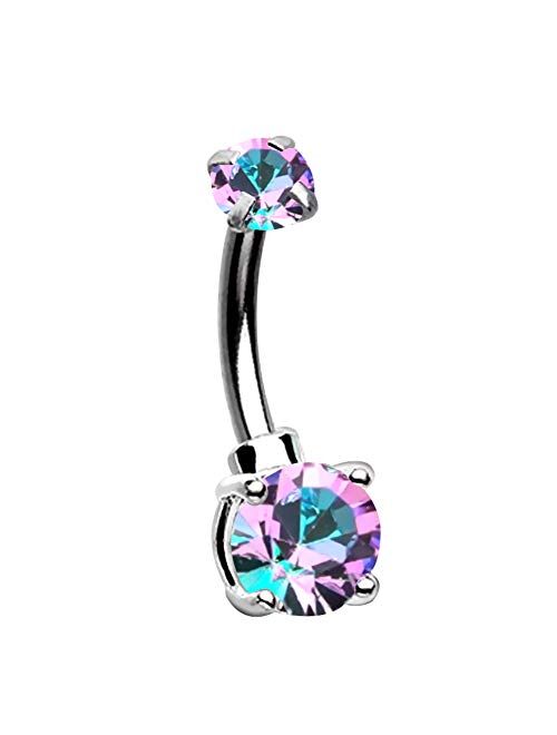 OUFER 14G Stainless Steel Belly Button Ring Sparkle Internally Threaded Navel Rings Belly Piercing Jewelry