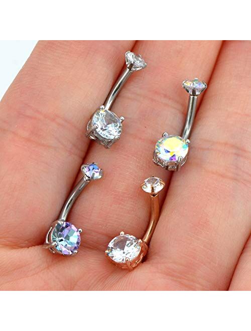 OUFER 14G Stainless Steel Belly Button Ring Sparkle Internally Threaded Navel Rings Belly Piercing Jewelry