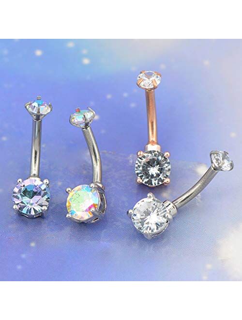 OUFER 14G Stainless Steel Belly Button Ring Sparkle Internally Threaded Navel Rings Belly Piercing Jewelry