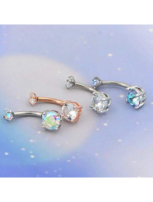 OUFER 14G Stainless Steel Belly Button Ring Sparkle Internally Threaded Navel Rings Belly Piercing Jewelry