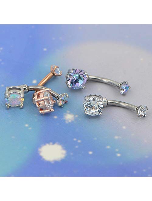 OUFER 14G Stainless Steel Belly Button Ring Sparkle Internally Threaded Navel Rings Belly Piercing Jewelry