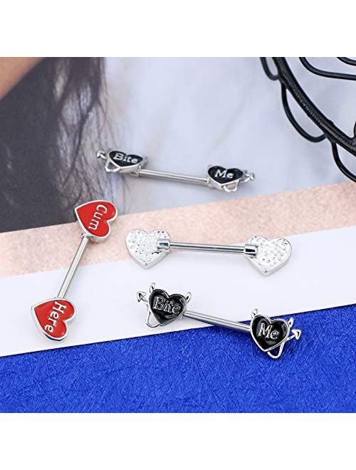 OUFER Devil Nipple Rings 4PCS 316L Letter Stainless Steel Nipplerings Barbells Nipple Piercing Jewelry for Women