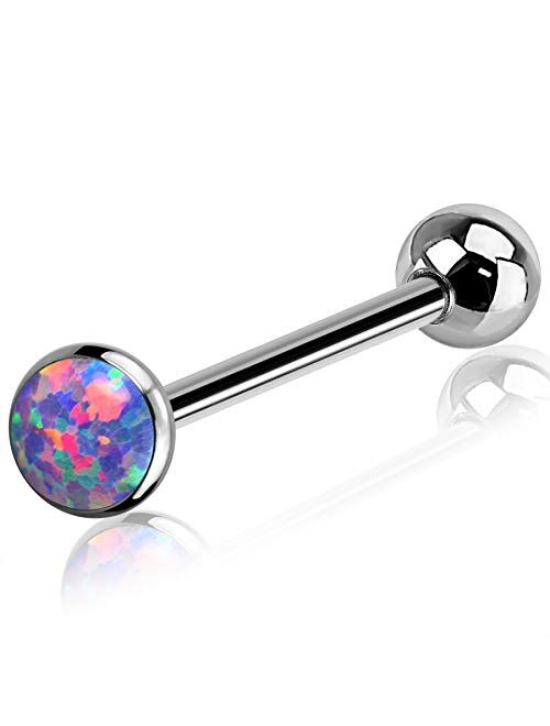 OUFER Titanium Tongue Piercing Barbell Jewelry Tongue Rings with White Opal G23 Solid Titanium Tongue Rings for Women Men