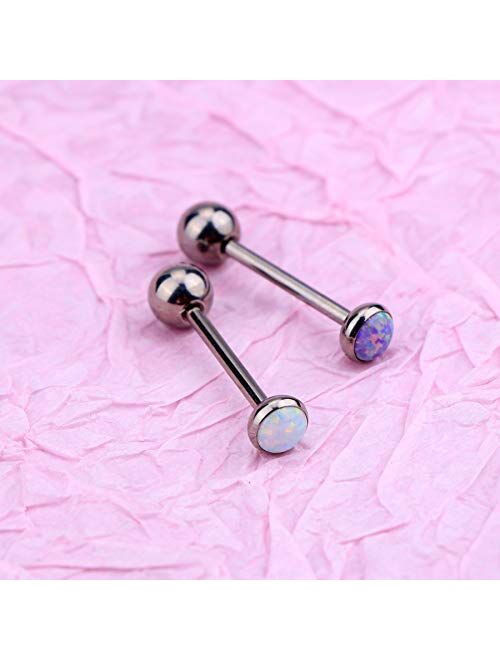 OUFER Titanium Tongue Piercing Barbell Jewelry Tongue Rings with White Opal G23 Solid Titanium Tongue Rings for Women Men