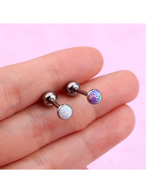 OUFER Titanium Tongue Piercing Barbell Jewelry Tongue Rings with White Opal G23 Solid Titanium Tongue Rings for Women Men