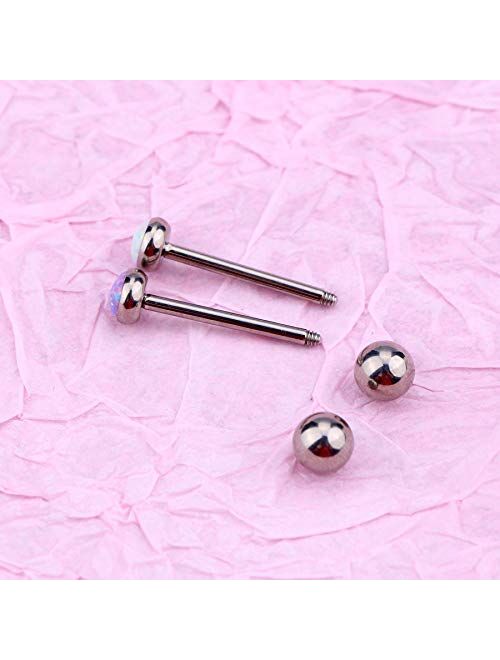 OUFER Titanium Tongue Piercing Barbell Jewelry Tongue Rings with White Opal G23 Solid Titanium Tongue Rings for Women Men