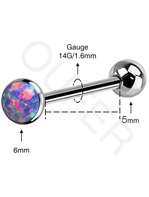 OUFER Titanium Tongue Piercing Barbell Jewelry Tongue Rings with White Opal G23 Solid Titanium Tongue Rings for Women Men