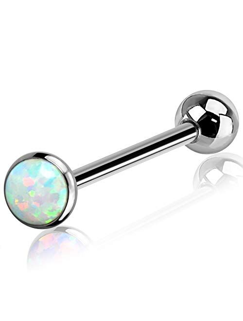 OUFER Titanium Tongue Piercing Barbell Jewelry Tongue Rings with White Opal G23 Solid Titanium Tongue Rings for Women Men