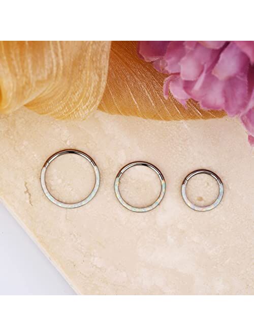 JEWSEEN G23 Solid Titanium Hinged Segment Hoop Rings White Opal Daith Earring Hoop 16G Tragus Helix Rings Cartilage Piercing Septum Clicker Body Jewelry