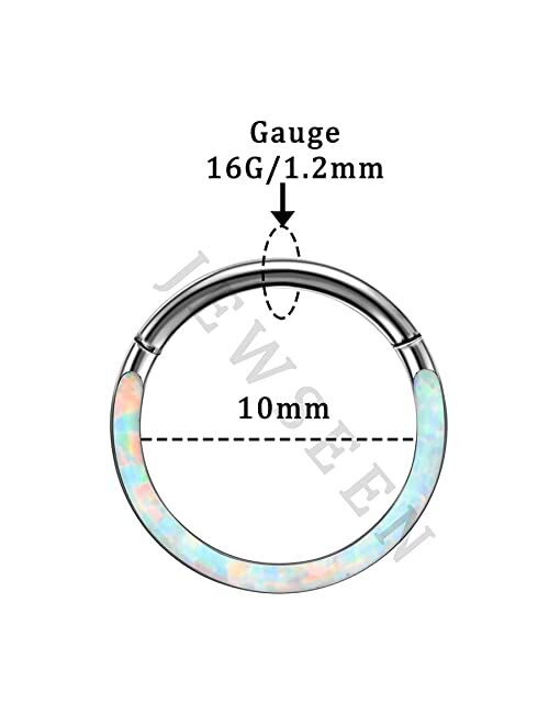 JEWSEEN G23 Solid Titanium Hinged Segment Hoop Rings White Opal Daith Earring Hoop 16G Tragus Helix Rings Cartilage Piercing Septum Clicker Body Jewelry