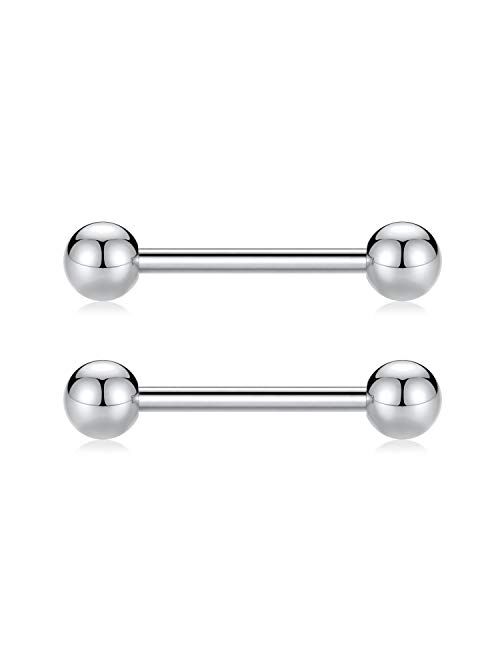 PEAKLINK G23 Titanium Nipple Barbell Nipple Rings Nipple Bars Straight Bar Body Jewelry Barbell Eyebrow Internally Threaded Tongue Piercing 12 14 16G