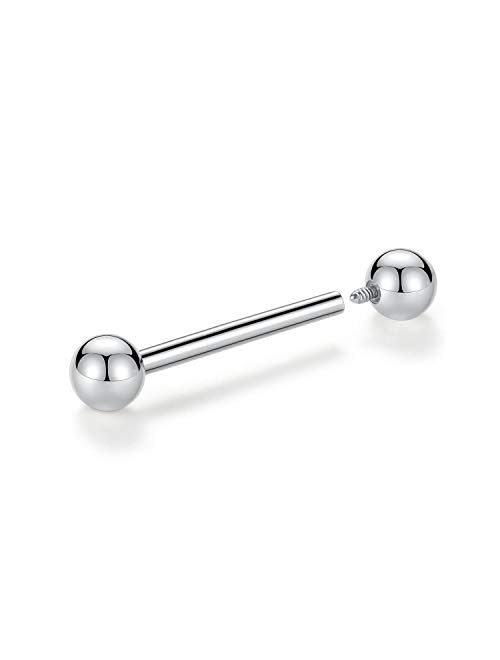 PEAKLINK G23 Titanium Nipple Barbell Nipple Rings Nipple Bars Straight Bar Body Jewelry Barbell Eyebrow Internally Threaded Tongue Piercing 12 14 16G