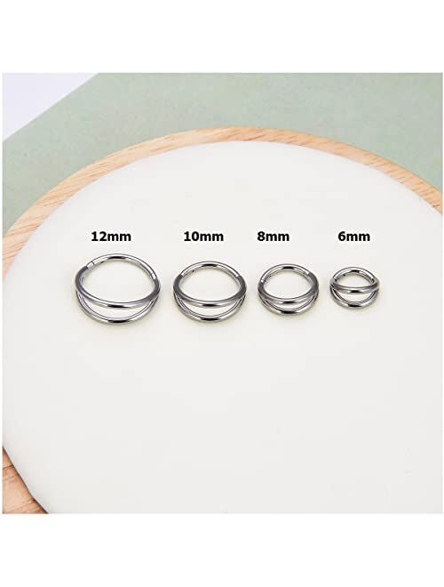 JUSTJANDM G23 Titanium Septum Clicker Nose Ring, 16G Triple Double Open Stack Cubic Zirconia Nose Ring Hoop, Daith Helix Rook Conch Tragus Cartilage Piercing Jewelry for 