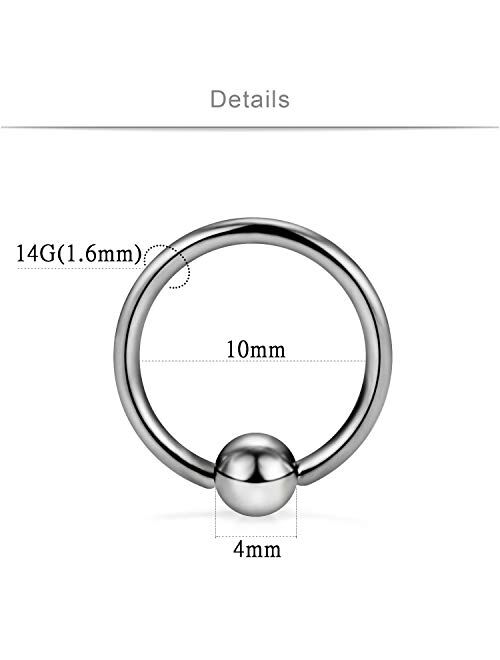 SCERRING 2-8PCS 14G G23 Titanium Captive Bead Ring Nose Rings Hoop Helix Daith Cartilage Tragus Earrings Nipple Eyebrow Body Piercing 10mm 12mm 14mm 16mm