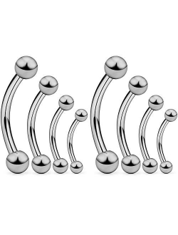 SCERRING 2-8PCS 14G G23 Titanium Curved Eyebrow Barbell Tragus Helix Ear Belly Lip Nipple Tongue Ring Body Piercing Jewelry 8-16mm