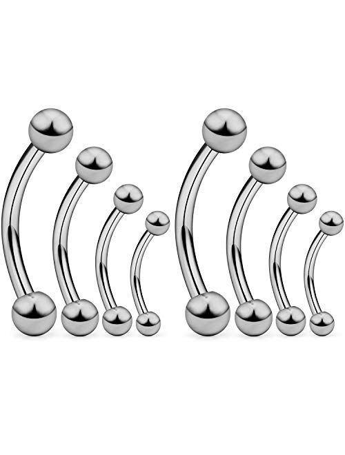 SCERRING 2-8PCS 14G G23 Titanium Curved Eyebrow Barbell Tragus Helix Ear Belly Lip Nipple Tongue Ring Body Piercing Jewelry 8-16mm