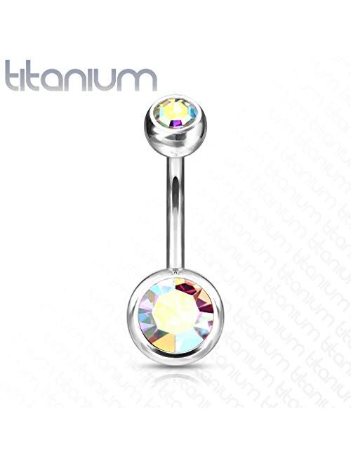 Fifth Cue 14G G23 Solid Titanium Double Gem Ball Naval Belly Button Ring