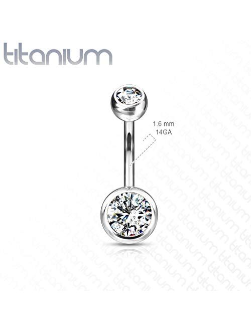 Fifth Cue 14G G23 Solid Titanium Double Gem Ball Naval Belly Button Ring