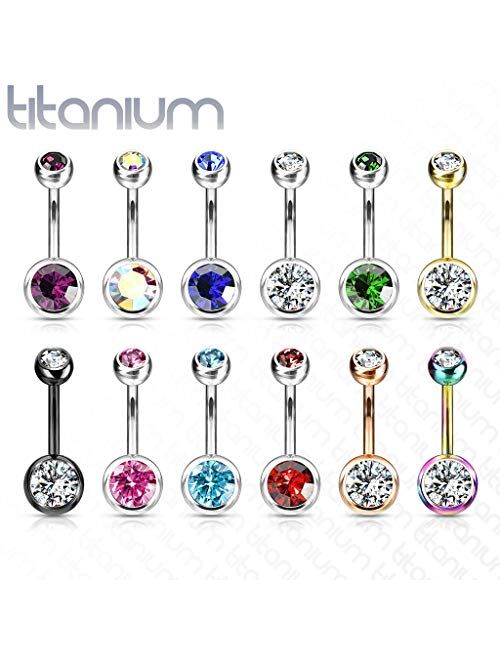 Fifth Cue 14G G23 Solid Titanium Double Gem Ball Naval Belly Button Ring