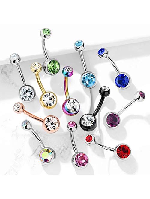 Fifth Cue 14G G23 Solid Titanium Double Gem Ball Naval Belly Button Ring