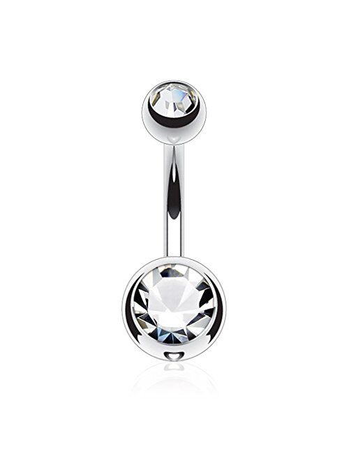 Fifth Cue 14G G23 Solid Titanium Double Gem Ball Naval Belly Button Ring