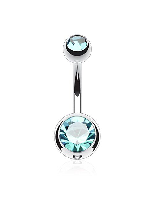 Fifth Cue 14G G23 Solid Titanium Double Gem Ball Naval Belly Button Ring