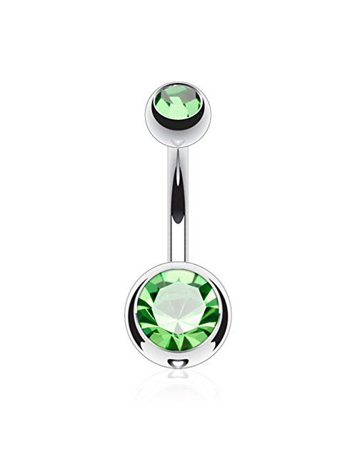 Fifth Cue 14G G23 Solid Titanium Double Gem Ball Naval Belly Button Ring