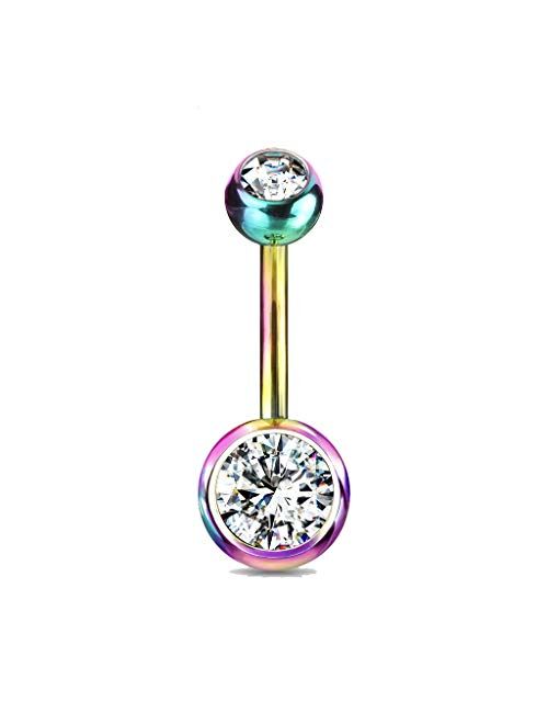 Fifth Cue 14G G23 Solid Titanium Double Gem Ball Naval Belly Button Ring