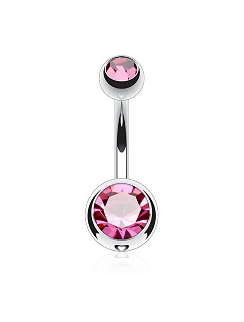 Fifth Cue 14G G23 Solid Titanium Double Gem Ball Naval Belly Button Ring