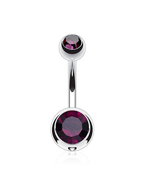 Fifth Cue 14G G23 Solid Titanium Double Gem Ball Naval Belly Button Ring