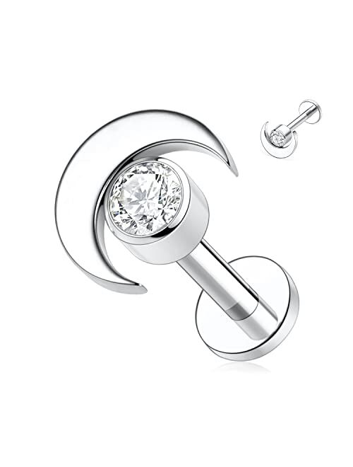 GAGABODY G23 Titanium 16G 6/8/10mm Clear CZ/Opal Internally Threaded Labret Monroe Lip Studs 6mm Helix Cartilage Tragus Earring Piercing