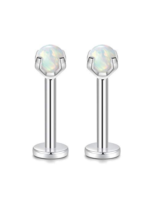 GAGABODY G23 Titanium 16G 6/8/10mm Clear CZ/Opal Internally Threaded Labret Monroe Lip Studs 6mm Helix Cartilage Tragus Earring Piercing