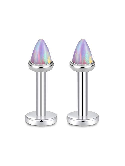 GAGABODY G23 Titanium 16G 6/8/10mm Clear CZ/Opal Internally Threaded Labret Monroe Lip Studs 6mm Helix Cartilage Tragus Earring Piercing