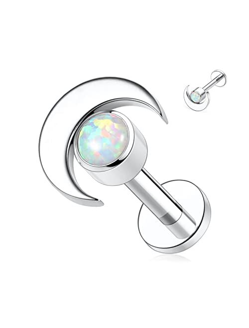 GAGABODY G23 Titanium 16G 6/8/10mm Clear CZ/Opal Internally Threaded Labret Monroe Lip Studs 6mm Helix Cartilage Tragus Earring Piercing