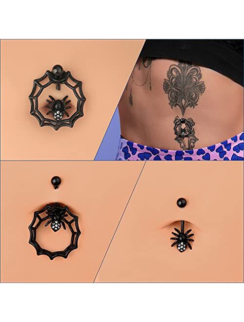 OUFER Belly Button Rings 14G 316L Stainless Steel Black Spider Belly Rings Navel Piercing Jewelry Varied Wearing Methods Navel Rings for Women