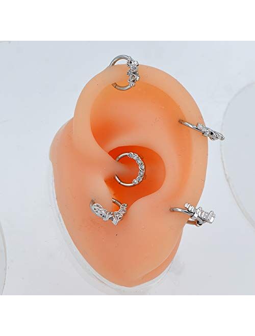 OUFER 16G 316L Surgical Steel Hinged Segment Rings CZ Wave Line Daith Earrings Hoop Septum Jewelry for Women