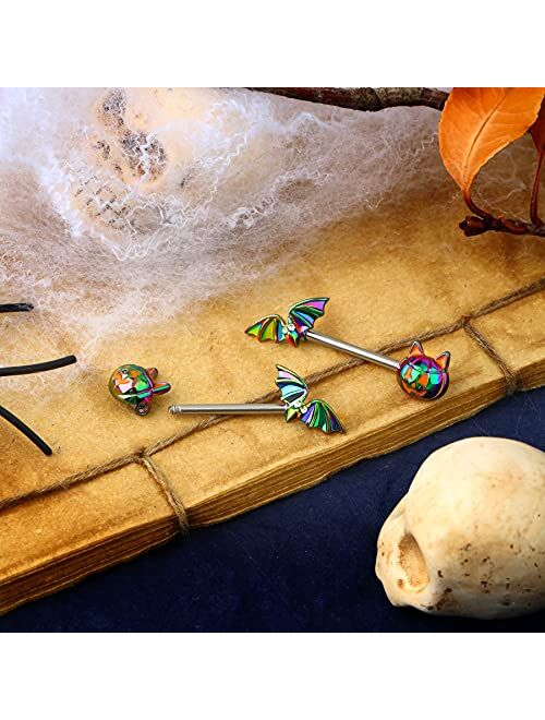 OUFER Nipple Piercing Jewelry Pumpkin Bat 14G Nipple Rings 316L Stainless Steel Nipple Jewelry for Women