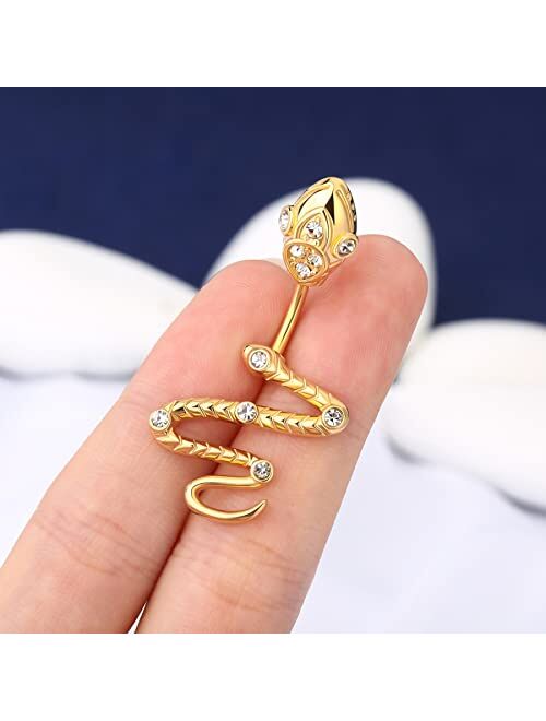 OUFER Navel Piercing Jewelry Snake Belly Button Rings Clear CZ Belly Rings Stainless Steel Belly Piercing Jewelry Navel Rings for Women