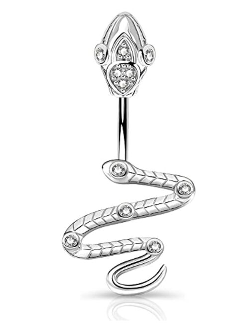 OUFER Navel Piercing Jewelry Snake Belly Button Rings Clear CZ Belly Rings Stainless Steel Belly Piercing Jewelry Navel Rings for Women