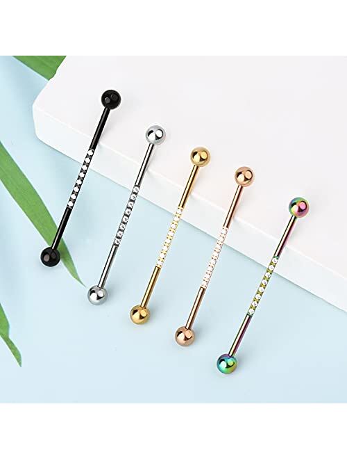 OUFER 14G 316L Surgical Steel Industrial Barbell Colorful Industrial Piercing Jewelry Shiny Clear CZ Cartilage Earrings Industrial Earrings