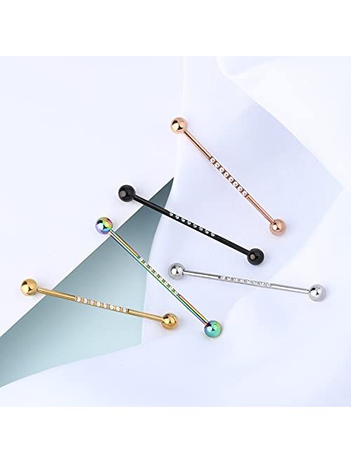 OUFER 14G 316L Surgical Steel Industrial Barbell Colorful Industrial Piercing Jewelry Shiny Clear CZ Cartilage Earrings Industrial Earrings