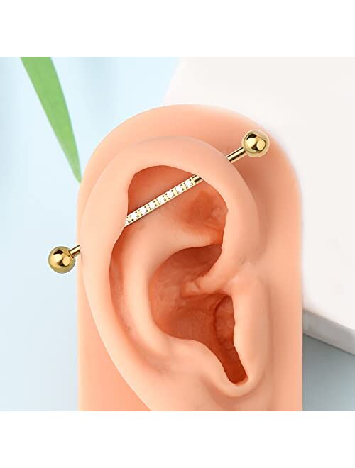 OUFER 14G 316L Surgical Steel Industrial Barbell Colorful Industrial Piercing Jewelry Shiny Clear CZ Cartilage Earrings Industrial Earrings