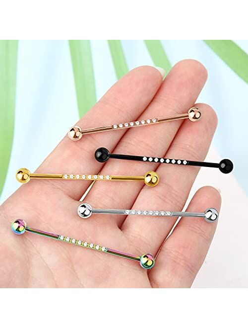 OUFER 14G 316L Surgical Steel Industrial Barbell Colorful Industrial Piercing Jewelry Shiny Clear CZ Cartilage Earrings Industrial Earrings