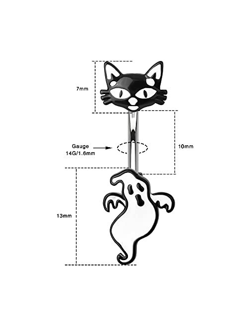 OUFER 14G Halloween Navel Rings Ghost Black Cat 316L Surgical Steel Belly Button Rings Navel Piercing Unisex Jewelry Gifts