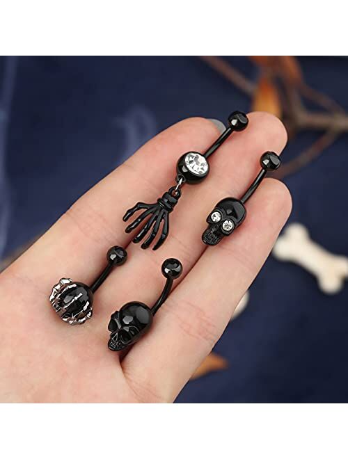 OUFER 4PCS Belly Button Rings Navel Rings Surgical Steel Black Ghost Belly Piercing Jewelry Belly Rings for Women