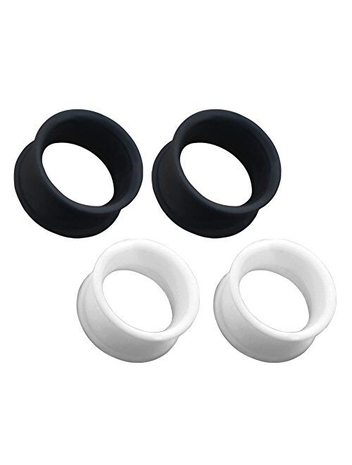 OUFER 4 PCS Matt Black White Soft Silicone Ear Gauges Double Flared Silicone Ear Tunnels Ear Stretcher Expander Body Piercing Jewelry