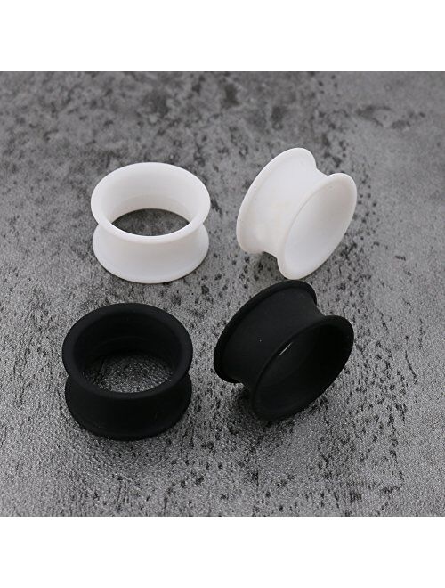 OUFER 4 PCS Matt Black White Soft Silicone Ear Gauges Double Flared Silicone Ear Tunnels Ear Stretcher Expander Body Piercing Jewelry